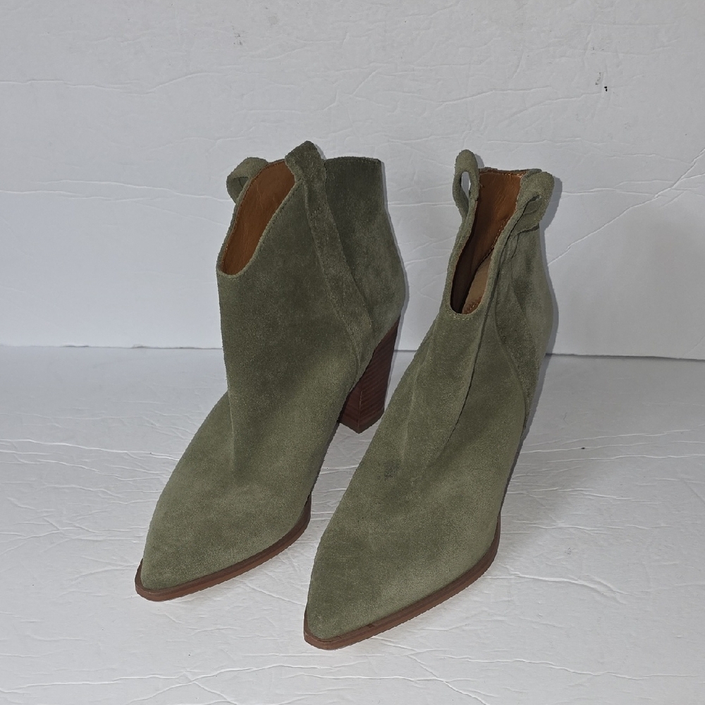 Franco Sarto Olive Green Suede Pointed Toe Ankle Booties